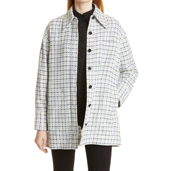 NWOT Club Monaco Women's Sz M Textured Cotton Shirt Jacket Button Front Shacket - Picture 1 of 11